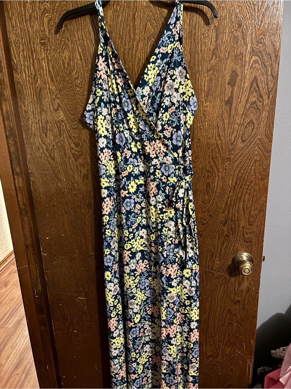 41 Hawthorn Navy Floral Wrap Maxi Dress with Yellow & Pink Blooms